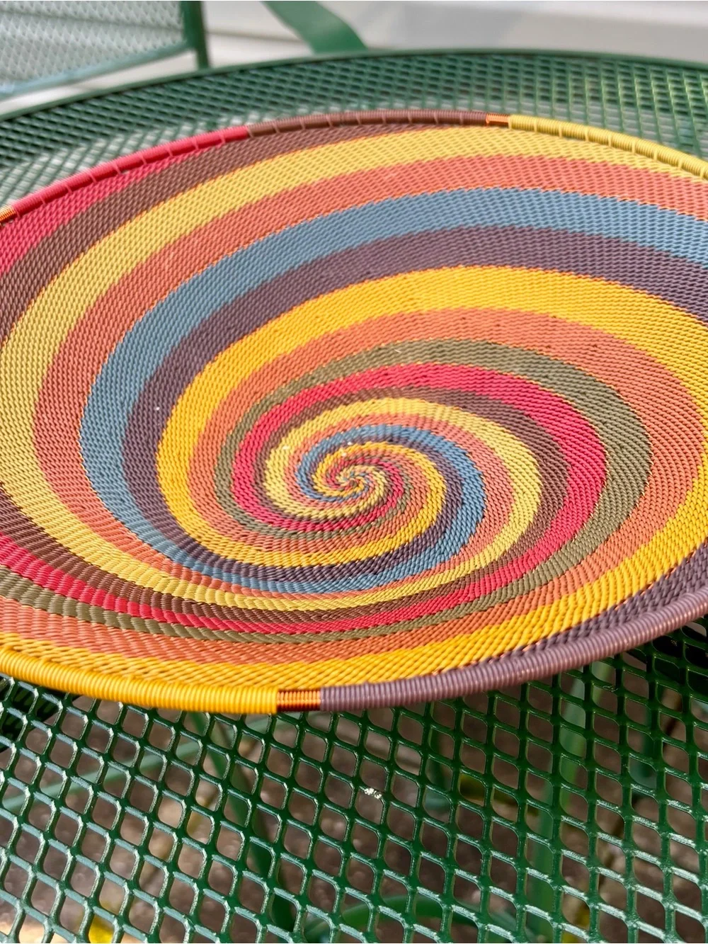 Colorful Telephone Wire Woven Bowl Spiral Pattern 12” X 2.5” Handmade